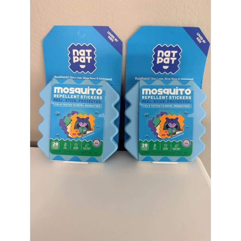 NATPAT Mosquito Repellent Stickers Kids 2-Pack Blue BuzzPatch Plant-Based NWT